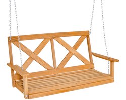 COSTWAY Hangbank van massief hout, 2-zits tuinschommel om op te hangen, schommelbank, belastbaar tot 240 kg, outdoor schommelbank voor terras, tuin, binnenplaats, 134 x 60 x 65 cm, naturel