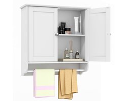 COSTWAY Hangende badkamerkast, badkamerkast met handdoekhouder, hangkast, hout, medicijnkast, wandkast voor badkamer, 60 x 21 x 61 cm (wit)