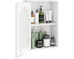 COSTWAY Hangkast voor badkamer, badkamerkast met glazen deur en verstelbare plank, wandkast hout, badkamerkast hangend, kast voor badkamer, keuken, 35 x 20 x 52,5 cm, wit