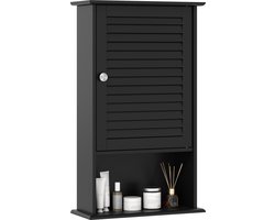 COSTWAY Hangkast voor badkamer, badkamerkast met verstelbare plank, wandkast 42 x 16,5 x 70 cm, hangende badkamerkast, kast voor badkamer, keuken (zwart)