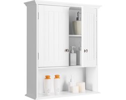 COSTWAY Hangkast voor badkamer, badkamerkast van hout met deuren en verstelbare planken, wandkast, keukenkast voor badkamer, keuken, slaapkamer, 60 x 19 x 71 cm (wit)