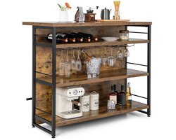 COSTWAY Huisbar kast, keukenrek met 4 open planken, wijnrek en glazenhouder, staand rek 120 x 60 x 101 cm, barkast met voetensteun en verstelbare voetkussens