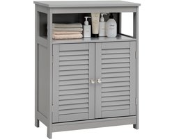 COSTWAY HW65847DE Badkamerkast vrijstaande badkamerkast opbergkast met 2 rolluikdeuren keukenkast badkamercommode van hout voor badkamer keuken woonkamer (grijs) 60 x 30 5 x 80 cm