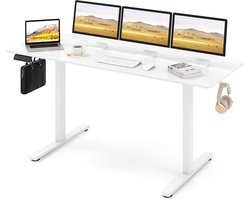 COSTWAY In hoogte verstelbaar bureau, 160 x 60 cm, elektrisch sta-bureau met 2 haken en kabelmanagement, sta-zittafel met geheugenfunctie en botsingsbescherming, computertafel voor thuiskantoor