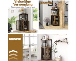 COSTWAY Industriële barkast, wijnkast met glashouder, huisbar van metalen frame, hoekkast keuken, 46 x 46 x 130 cm (donkerbruin)