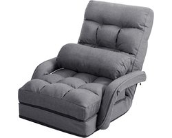COSTWAY Inklapbare bank verstelbaar, vloerbank, gestoffeerd, ligbed met armleuningen en kussens, vloerstoel, vloerstoelbank voor thuis en op kantoor, grijs