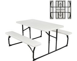 COSTWAY Inklapbare picknicktafel met banken, 136 cm, campingtafelset voor buiten, biertentgarnituur, biertafelgarnituur voor terras, tuin (wit)