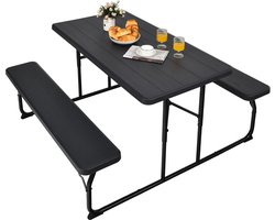 COSTWAY Inklapbare picknicktafel met banken, 136 cm, campingtafelset voor buiten, biertentgarnituur, biertafelgarnituur voor terras, tuin (zwart)
