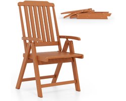 COSTWAY Inklapbare tuinstoel, klapstoel met hoge rugleuning, weerbestendige balkonstoel in houtlook, terrasstoel, belastbaar tot 150 kg, voor tuin, terras, balkon (bruin)