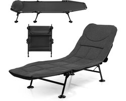 COSTWAY Karperligstoel met afneembaar matras en 6-voudig verstelbare rugleuning, inklapbaar veldbed tot 200 kg belastbaar, campingstoel, visligstoel, campingbed, 194 x 66 x 29 cm (grijs)