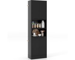 COSTWAY Keukenkast, 190 cm hoog, hoge kast met deuren, planken, veiligheidsscharnieren en kantelbeveiliging, dressoir, vrijstaand, multifunctionele kast voor eetkamer, woonkamer