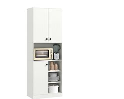 COSTWAY Keukenkast, buffetkast met 3 deuren en open planken, hoge kast voor keuken met werkblad, opbergkast voor eetkamer, woonkamer, 166 cm, wit