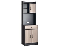 COSTWAY Keukenkast, buffetkast met lade, verstelbare planken en kabelgat, hoge kast keukenhout, grote open ruimte voor magnetron, vrijstaand, 60 x 40 x 180cm