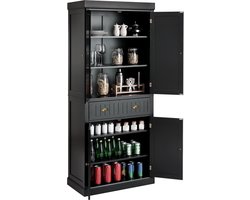 COSTWAY Keukenkast van hout, buffetkast met verstelbare planken, 4 deuren en laden, hoge kast, keukenbuffet, vrijstaand voor keuken, eetkamer, woonkamer, 76 x 40 x 183 cm, zwart