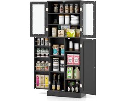 Costway Keukenkast van hout, hoge kast met glazen deuren, keukenbuffet, vrijstaand, multifunctioneel, met kantelbeveiliging, opbergkast voor keuken, eetkamer, woonkamer, 60 x 31,5 x 161,5 cm