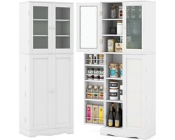 Costway Keukenkast van hout, hoge kast met glazen deuren, keukenbuffet, vrijstaand, multifunctioneel, met kantelbeveiliging, opbergkast voor keuken, eetkamer, woonkamer, 60 x 31,5 x 161,5 cm
