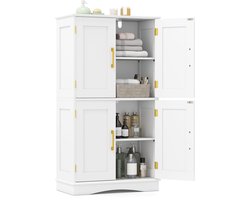 COSTWAY Keukenkast van hout, voorraadkast keuken, buffetkast met 4 deuren en 2 verstelbare planken, opbergkast vrijstaand voor woonkamer, eetkamer, 60 x 30 x 110 cm (wit)