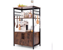 COSTWAY Keukenrek met kast, 3 verdiepingen tellend bakkersrek met 2 open planken en 10 haken, magnetronrek industrieel met metalen frame, staand rek voor keuken, eetkamer, 60 x 40 x 100 cm
