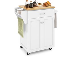 COSTWAY Keukenwagen op wieltjes, serveerwagen met lade, kruidenrek en handdoekstangen, keukenkast oprolbaar voor keuken, eetkamer en woonkamer, 83 x 48 x 91 cm