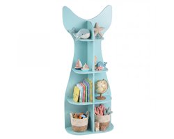 COSTWAY Kinderboekenplank in visstaartvorm, 4-laags houten kinderplank met 8 open vakken, Montessori speelgoedplank, kinderboekenplank voor kinderkamer, speelkamer, Blauw