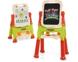 COSTWAY Kinderbord, dubbelzijdig kinderbord, in hoogte verstelbaar, met whiteboard en krijtbord, standbord voor kinderen, magneetbord vanaf 2 jaar, groen + oranje