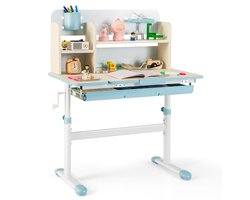 COSTWAY Kinderbureau, in hoogte verstelbaar, bureau voor kinderen, met kantelbaar tafelblad, planken en lade, jeugdbureau, studentenbureau voor kinderen van 3 tot 12 jaar, blauw