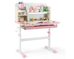 COSTWAY Kinderbureau, in hoogte verstelbaar, bureau voor kinderen, met kantelbaar tafelblad, planken en lade, jeugdbureau, studentenbureau voor kinderen van 3 tot 12 jaar, roze