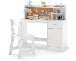 COSTWAY Kinderbureau met stoel, houten bureau met planken, laden en kast, jeugdbureau voor kinderkamer, leertafel voor jongens, meisjes vanaf 3 jaar (wit)
