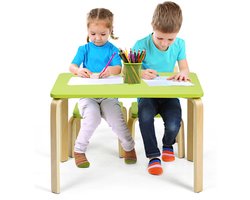 COSTWAY Kinderen Houten Tafel en 2 Stoelen Set, 3-Delige Kindertafel & Stoel, Kinderen Bentwood Tafel en Stoel Set, Kinderen Bureau en Stoel Set voor Peuter, Kinderen Houten Meubelen voor Huizen, Kinderdagverblijven en Klaslokalen (Groen)