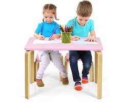 COSTWAY Kinderen Houten Tafel en 2 Stoelen Set, 3-Delige Kindertafel & Stoel, Kinderen Bentwood Tafel en Stoel Set, Kinderen Bureau en Stoel Set voor Peuter, Kinderen Houten Meubelen voor Huizen, Kinderdagverblijven en Klaslokalen (Roze)