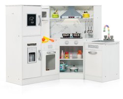 COSTWAY Kinderkeuken hout, speelkeuken met licht en geluid, houten keuken hoek met bord, incl. accessoires, speelgoedkeuken voor kinderen vanaf 3 jaar