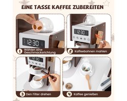 COSTWAY Kinderkeuken met accessoires, hoekspeelkeuken van hout met licht en geluid, houten keuken met koffiezetapparaat, magnetron, wasmachine, oven, hoekspeelkeuken voor kinderen vanaf 3 jaar