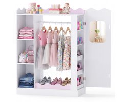 COSTWAY Kinderkledingkast, kindergarderobe voor kinderkamer, roze
