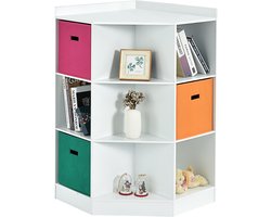 COSTWAY Kinderrek met 3 verdiepingen, modern hoekrek voor opslag, opbergrek voor boeken, speelgoed, pop, boekenrek voor kinderen, voor kinderkamer, woonkamer (wit, 9 vakken)