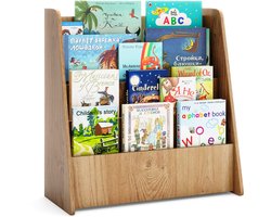 COSTWAY Kinderrek met 4 opbergvakken, boekenkast voor kinderen, krantenstandaard, opbergrek voor kinderkamer, speelkamer, 57,5 x 26,5 x 59 cm (natuur)