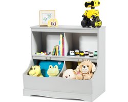 COSTWAY Kinderrek, speelgoedrek met 4 vakken, boekenrek voor kinderen, opbergrek, speelgoedorganizer voor kinderkamer en speelkamer, 67 x 40 x 62 cm, grijs