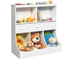 COSTWAY Kinderrek, speelgoedrek met 5 vakken en 3 laden, boekenkast voor kinderen, opbergrek, speelgoedorganizer voor kinderkamer en speelkamer, 93 x 40 x 94 cm, wit