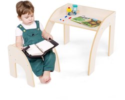 COSTWAY Kindertafel met stoel, kinderzitgroep van hout, ruimtebesparend, schildertafel voor kinderen met afgeronde randen, kindermeubelset voor kinderkamer, speelkamer, voor jongens en meisjes vanaf 3 De COSTWAY Store openen