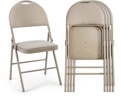 COSTWAY Klapstoelen, set van 4, gaststoelen met metalen frame, gevoerde zitting en antislip voetkussens, voor thuis, kantoor, draagvermogen 120 kg (beige)