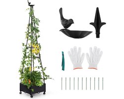 COSTWAY Klimhulp met bloembak op wieltjes, tuin Obelisk van gecoat metaal en PP, trellis met plantenbak en zelfbewatering, tomatentoren voor klimplanten, tomaten en bloemen