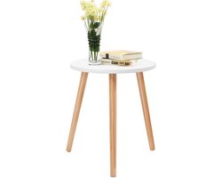 COSTWAY Koffietafel bijzettafel eettafel keukentafel nachtkastje wit hout voor woonkamer, slaapkamer en balkon 40x40x48cm