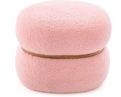 COSTWAY Kruk ovaal, make-upkruk bekleed van Sherpa met antislip voetkussen, fluwelen poef voor entree, woonkamer, 44 x 35 x 35 cm, roze