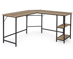 COSTWAY L-vormig bureau, thuiskantoor bureau met 2 legplanken, computertafel met metalen frame en voetensteun, hoekbureau voor kantoor, slaapkamer, studeerkamer (natuur)