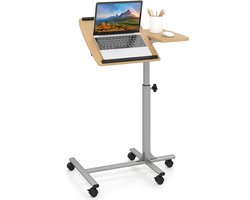 COSTWAY Laptoptafel met 5 wielen, bijzettafel, notebooktafel, hoogte/hoek verstelbaar, roltafel met remmen, verzorgingstafel, salontafel, computertafel, 60 × 40 × 71-91 cm (natuur)