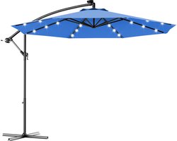 COSTWAY Led-zweefparasol, diameter 300 cm, kantelbaar op zonne-energie, voor tuin, terras, zwembad of veranda, blauw, Groß