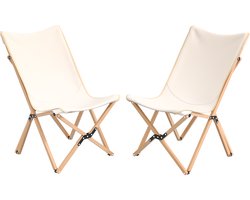 COSTWAY Ligstoel, set van 2, klapstoel van bamboe met zijzak, vouwstoel tot 150 kg belastbaar, inklapbare campingstoel incl. draagtas, strandstoel voor camping, buiten en binnen