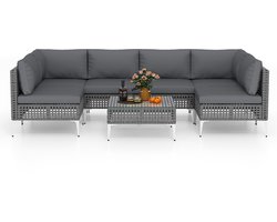 COSTWAY Loungemeubelen voor buiten, rotan tuinlounge met tafel en kussens, vrij te combineren, tuinmeubelset, balkonmeubels, terrasmeubels, zitgroep voor tuin, terras, balkon