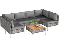 COSTWAY Loungemeubelen voor buiten, rotan tuinlounge met tafel en kussens, vrij te combineren, tuinmeubelset, balkonmeubels, terrasmeubels, zitgroep voor tuin, balkon, terras
