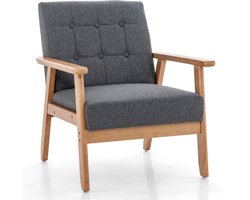 COSTWAY Loungestoel voor de woonkamer, woonstoel tot 150 kg, moderne accentstoel met houten poten en leuningen, cocktailstoel, gestoffeerde stoel voor slaapkamer en kantoor,72 x 65 x 76 cm (grijs)
