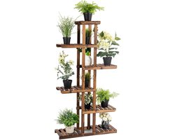 COSTWAY Massief houten plantenstandaard, planten pothouder voor binnen en buiten, verticale bloementrap, verkoolde plantenrek bloemenrek, bloemstandaard voor tuin, balkon en patio